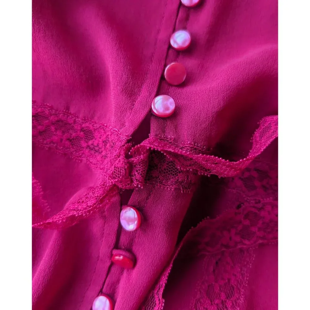 The Limited 100% Silk Flattering Sheer Feminine Buttoned Red Blouse Size S - Picture 1 of 7